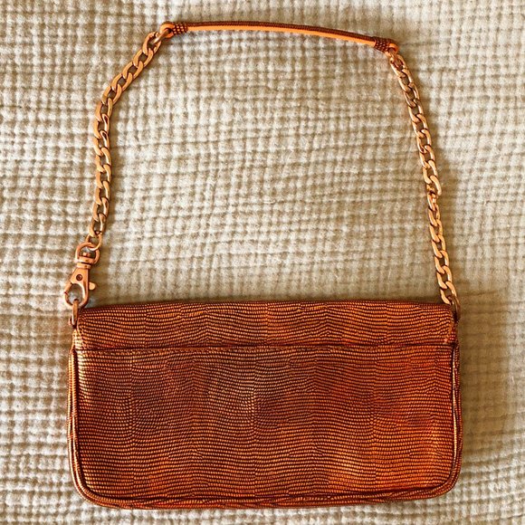 Michael Kors Iridescent Coral Orange Clutch w/Chain - Picture 2 of 7